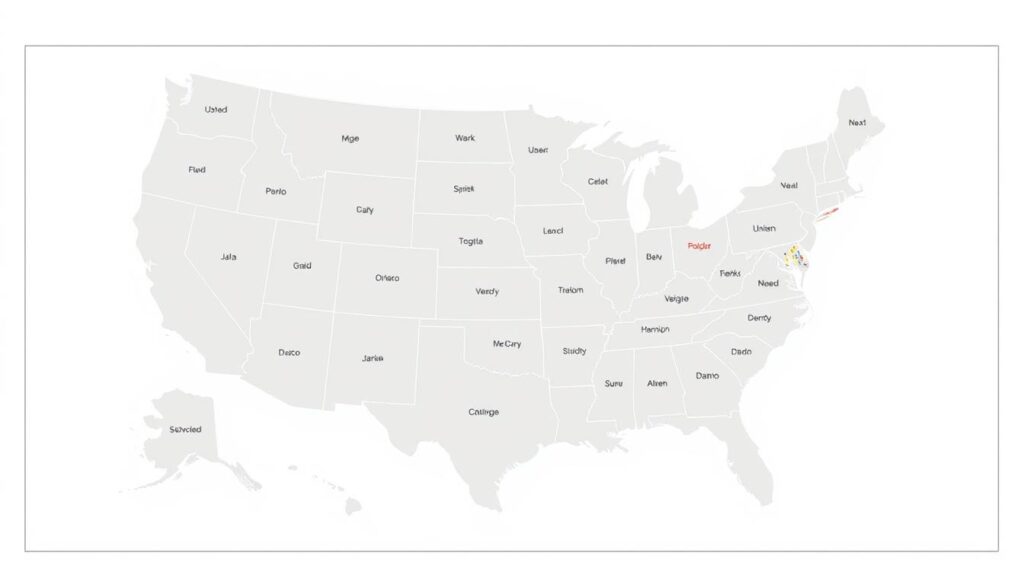 A detailed map of the United States, rendered in a clean, informative style. The map should clearly delineate state boundaries and highlight the specific coverage of the GI Map test by different insurance providers across the country. The background should be a neutral, light color to make the map easy to read. The map should be framed with a subtle grid or coordinate system, adding an authoritative, technical feel. Bright, evenly distributed lighting should illuminate the map, creating sharp contrast and crisp edges. The overall tone should be one of objective data visualization, conveying the key information clearly and effectively. A detailed map of the United States, rendered in a clean, informative style. The map should clearly delineate state boundaries and highlight the specific coverage of the GI Map test by different insurance providers across the country. The background should be a neutral, light color to make the map easy to read. The map should be framed with a subtle grid or coordinate system, adding an authoritative, technical feel. Bright, evenly distributed lighting should illuminate the map, creating sharp contrast and crisp edges. The overall tone should be one of objective data visualization, conveying the key information clearly and effectively.