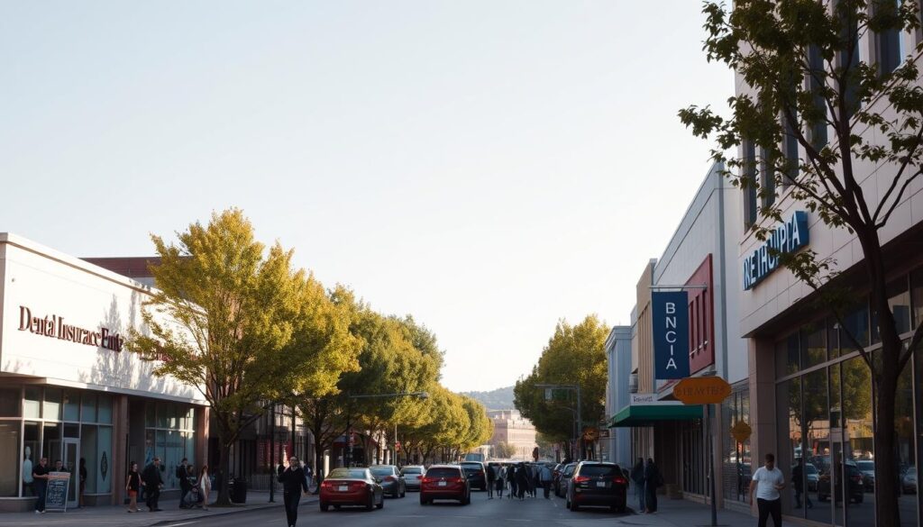 A panoramic view of a bustling downtown street in Davis, California. In the foreground, a group of dental insurance providers' offices stand prominently, their modern facades adorned with professional signage and logos. The middle ground features a diverse array of pedestrians and vehicles, capturing the vibrant energy of the city. In the background, a row of lush, towering trees lines the sidewalk, casting a warm, natural glow over the scene. The lighting is soft and diffused, creating a welcoming, professional atmosphere. The camera angle is slightly elevated, offering a comprehensive perspective of the city's dental insurance landscape. A panoramic view of a bustling downtown street in Davis, California. In the foreground, a group of dental insurance providers' offices stand prominently, their modern facades adorned with professional signage and logos. The middle ground features a diverse array of pedestrians and vehicles, capturing the vibrant energy of the city. In the background, a row of lush, towering trees lines the sidewalk, casting a warm, natural glow over the scene. The lighting is soft and diffused, creating a welcoming, professional atmosphere. The camera angle is slightly elevated, offering a comprehensive perspective of the city's dental insurance landscape.