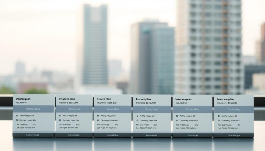 A sleek, modern interface displaying various insurance plan options from Lumolog, a leading provider. The foreground showcases a clean, minimalist design with tile-based plan comparisons, highlighting key details like coverage levels, deductibles, and monthly premiums. In the middle ground, subtle infographic elements create a sense of data-driven decision-making. The background features a soft, blurred cityscape, conveying a professional, urban atmosphere. Balanced lighting, a slightly high camera angle, and a muted color palette enhance the sense of authority and trustworthiness. The overall composition guides the viewer to easily compare and contrast the different Lumolog insurance plan offerings. A sleek, modern interface displaying various insurance plan options from Lumolog, a leading provider. The foreground showcases a clean, minimalist design with tile-based plan comparisons, highlighting key details like coverage levels, deductibles, and monthly premiums. In the middle ground, subtle infographic elements create a sense of data-driven decision-making. The background features a soft, blurred cityscape, conveying a professional, urban atmosphere. Balanced lighting, a slightly high camera angle, and a muted color palette enhance the sense of authority and trustworthiness. The overall composition guides the viewer to easily compare and contrast the different Lumolog insurance plan offerings.